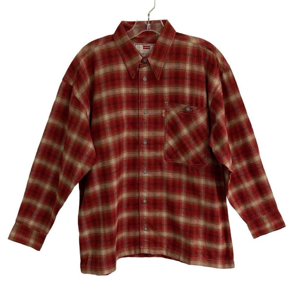 Levi’s long sleeve red plaid button up flannel shirt big boys L 16/18 NEW